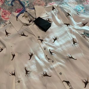BRAND NEW SMALL Button Down White Giraffe Print